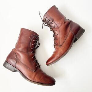 Vintage Frye Brown Leather Lace Up Victorian Combat Ankle Boots Size 9.5